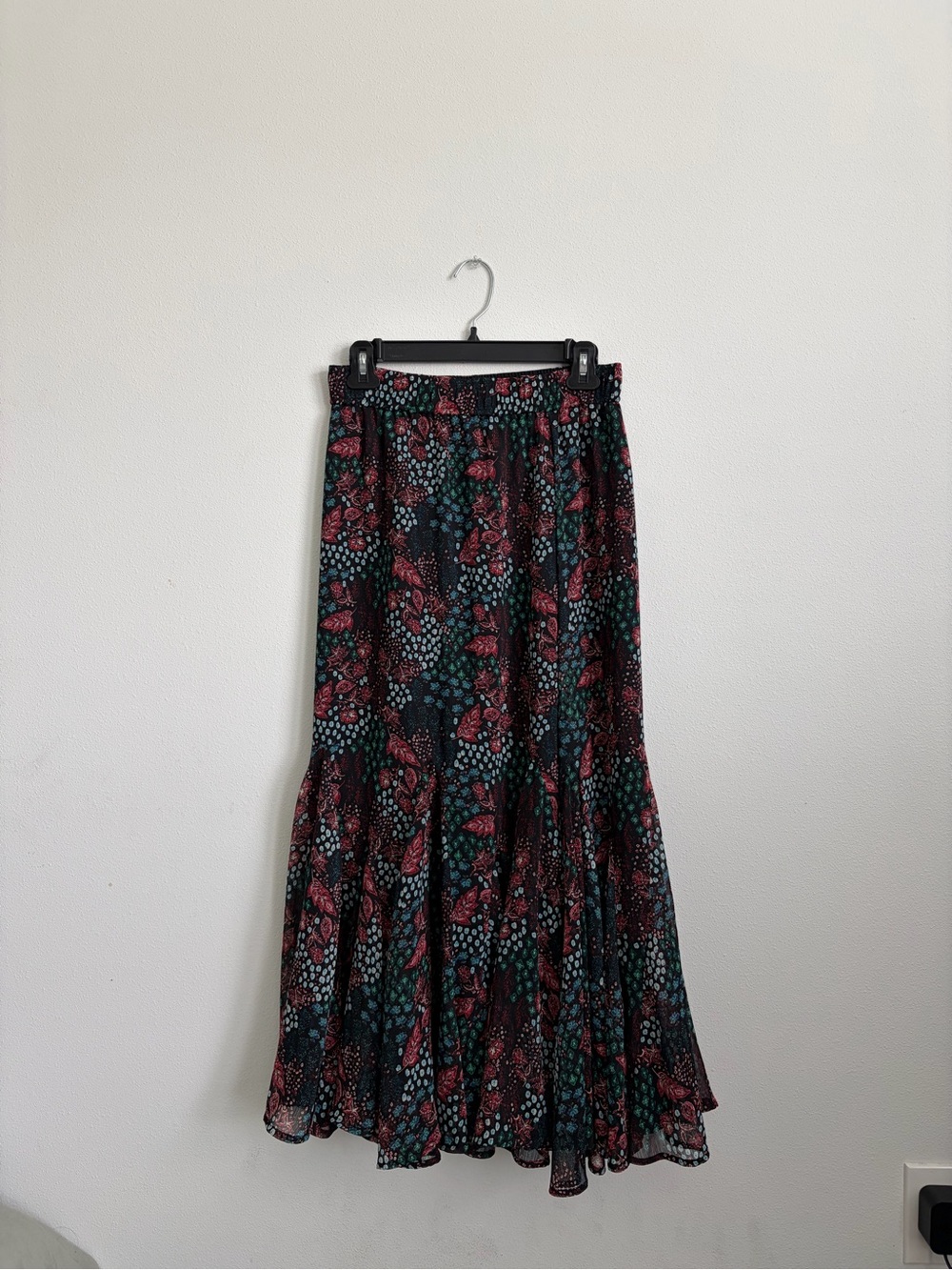 LOFT Black Maxi Skirt with Pink & Teal Floral Print - Picture 3 of 5